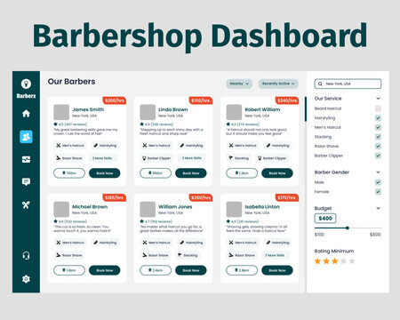 Barbershop Dashboard design UI Kit. Suitable for barber, salon and beauty clinic purpose
