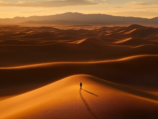 desert landscape at sunset warm orange and brown hues undulating dunes