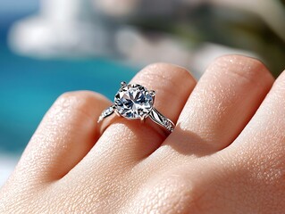 Obraz premium Sparkling diamond ring on a hand