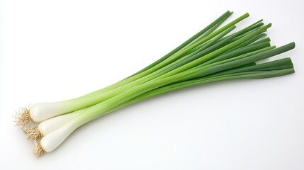 Fresh Green Onions Bunch Close Up Still Life on White Background Studio Shot Overhead View Healthy Food Ingredient Cooking