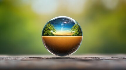 Coffee cup floating inside a crystal orb, liquid spiraling upward like a galaxy, magical and surreal close-up