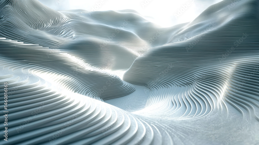 Poster harmonious 4k 3d background of realistic white side view angled forms creating a soothing visual lan