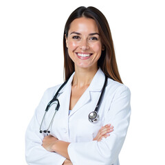 Smiling Indian woman healthcare professional, Studio white background isolation with clean light, Wearing uniform with pride and warmth, Capturing trust and positive healthcare image