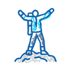 mountaineer on the top adventure icon doodle illustration