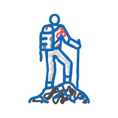 mountaineer on the top adventure icon doodle illustration