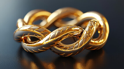 A mesmerizing 3D rendered background showcases an infinity loop with realistic details, presented in 4K resolution from a captivating side angle, shining gold effect.