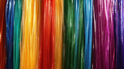 Vibrant Rainbow Cascade of Fiber Optic Strands Close Up Abstract Background Texture Pattern
