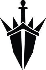Sword Through Crown Logo Icon Vector Illustration