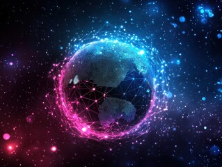 Obraz premium Global network connecting world in space with digital web of communication and technology for international business