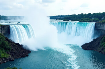 Majestic view of niagara falls: cascading waterfall and misty atmosphere