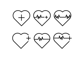 heart line icon set pulse rate medical health concept vector sign collection