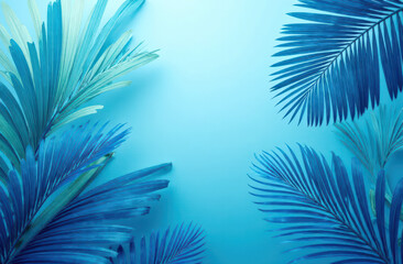 Vibrant tropical palm leaves on a bright blue background