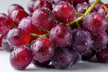 Red Grapes: Fresh, juicy red grapes glistening with droplets, ready to be savored as a delightful snack.