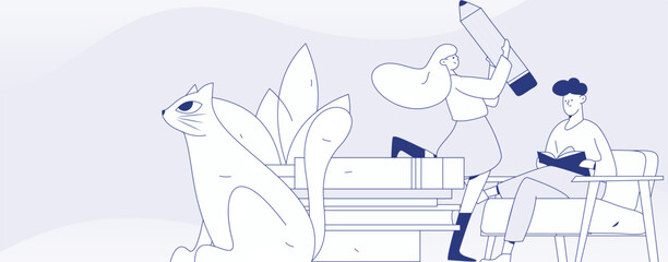 Character reading quietly vector concept operation hand drawn illustration
