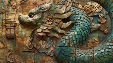 Obraz premium A battle between a Naga and a demon in a mythical Thai setting