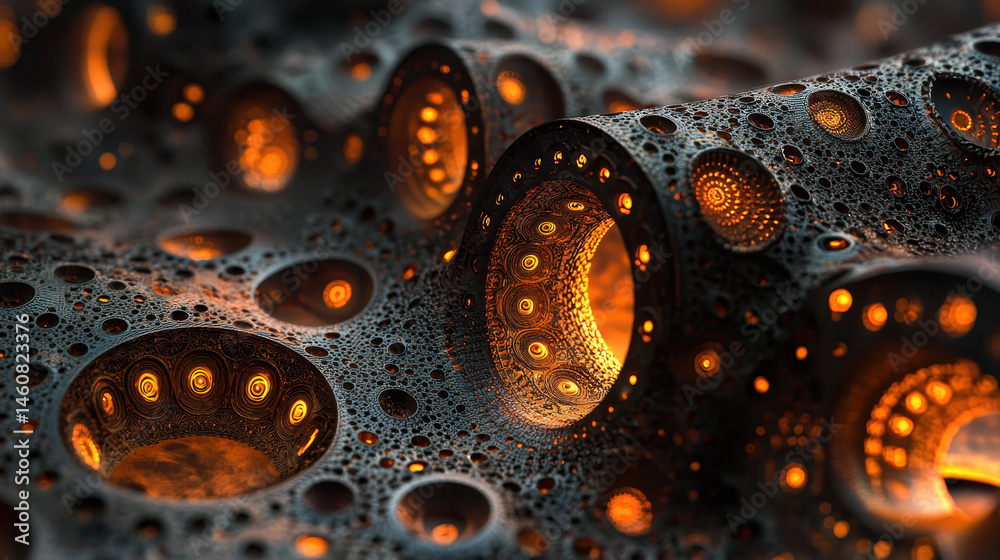 Poster a realistic 4k 3d background shows layered spirals from a side angle, glowing with intricate details