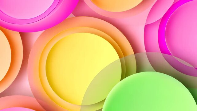 Explore an abstract and layered scene of vibrant pink, yellow, green circles that overlap in a visually appealing composition.