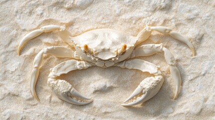 Light-colored crab on sandy beach, small shore creature blending with surroundings, ideal for coastal wildlife themes.