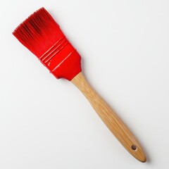 Bright Red Paintbrush on White Background Close Up Top Down View Studio Shot for Painting Projects and Creative Design