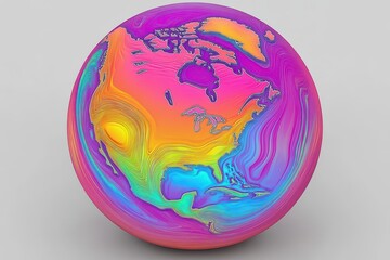 Vibrant Globe Art Depicting North America with Swirling Colors and Unique Artistic Style on a Neutral Background