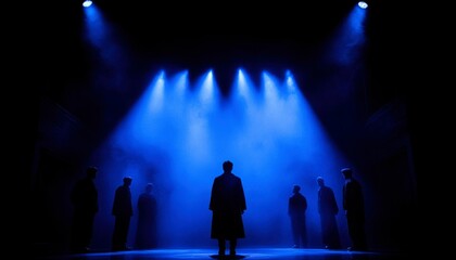 Obraz premium Stage performance with spotlights and silhouetted figures