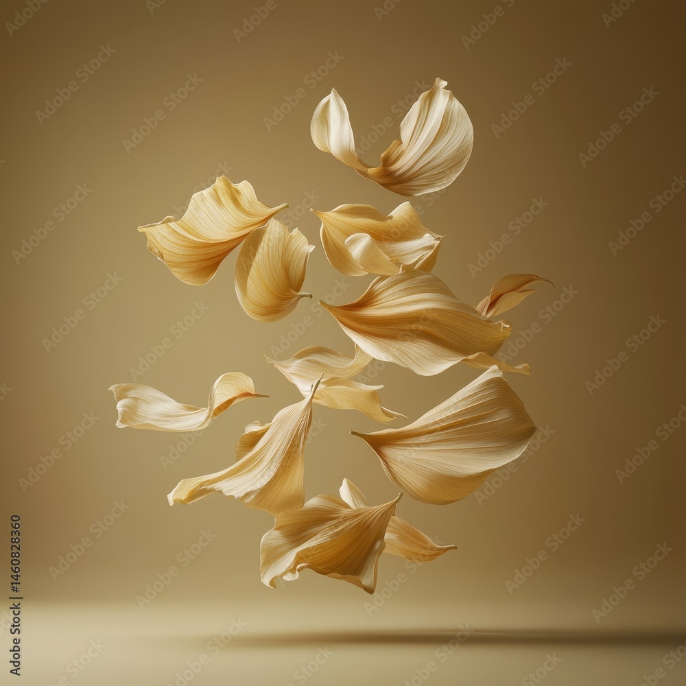Aufkleber Floating Beige Petals in Abstract Composition Studio Shot with Soft Lighting and Neutral Background for Art and Design
