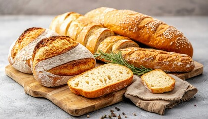 Naklejka premium Variety of artisanal breads, sliced and ready