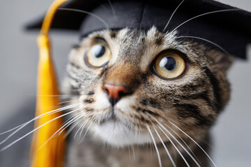 Cat wearing graduation cap symbolizing academic achievement, educational milestones, and celebration