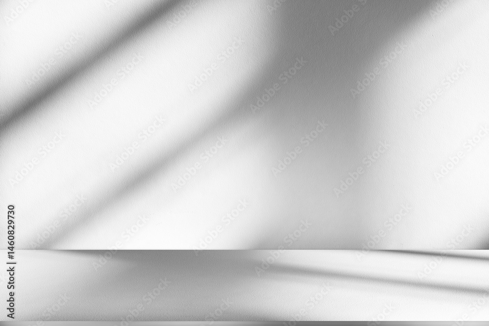 Aufkleber Wall interior background, studio and backdrops show products.with shadow from window color white and grey. background for text insertion and presentation product	