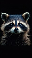 Portrait of a Raccoon Face in Dark Setting; Close-up of Wild Animal with Distinctive Mask and Fur; Captivating Wildlife Photography