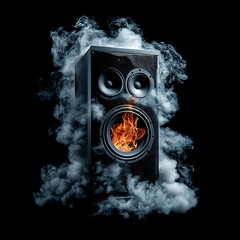 Speaker engulfed in fire and smoke