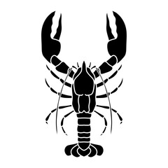 A black and white illustration of a lobster. crayfish vector illustration. Silhouette Vector of a shrimp. prawn or tiger shrimp. seafood restaurant logo, menu, kitchen