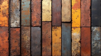 Multicolored brickwork pattern with varied tones.