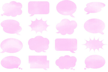 ピンクの水彩風吹き出しイラストセット