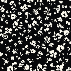 Monochrome Black and White Floral Silhouette Design for Textile Print for Fabric, Seamless Pattern Wallpaper