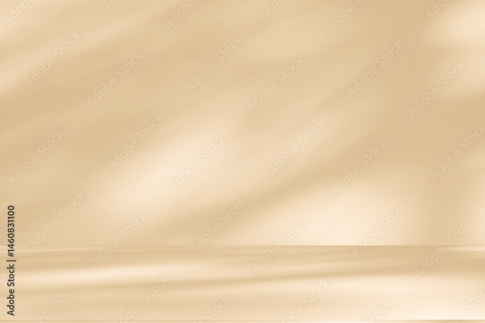Fototapete wall interior background, studio and backdrops show products. with leaf shadow from window color bei