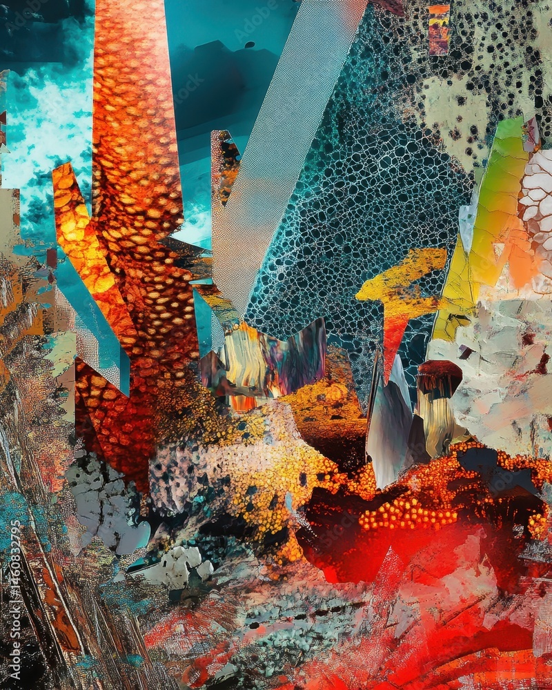 Aufkleber vibrant abstract collage with textural layers and geometric forms artistic composition close up