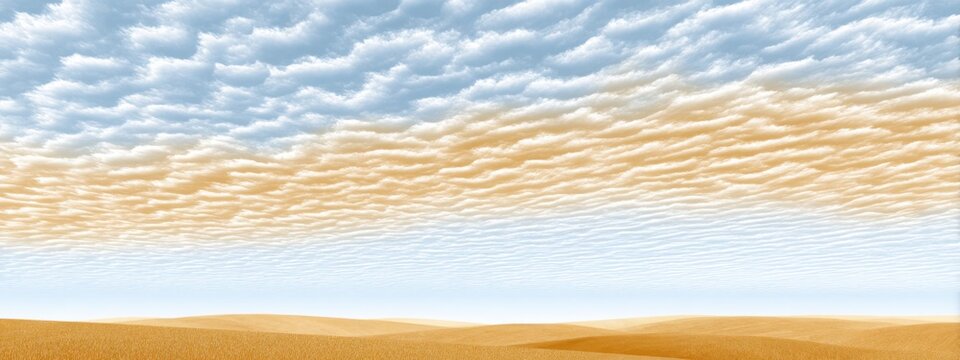 Wavy altocumulus clouds rolling over a golden desert, abstract natural pattern in the sky
