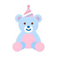 Adorable Pastel Teddy Bear Wearing Party Hat Celebration Cute Cartoon Animal