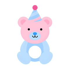 Cute Pink and Blue Teddy Bear Wearing a Party Hat