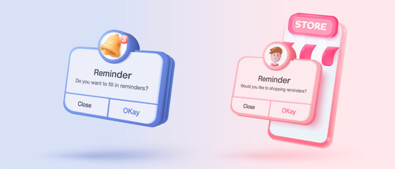 3D reminder in calendar on purple background. notifications page with floating elements. Alert for business planning ,events, reminder and timetable in background. 3d vector bell render on calendar