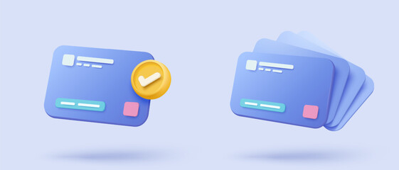 3D credit card financial security for online shopping, financial transactions, online payment credit card with payment protection concept. 3d business finance vector icon render illustrator