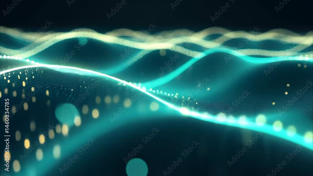 Poster glow lines create a futuristic landscape on a distorted surface with shimmering effects, glow lines 