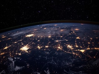 Obraz premium Earth at Night View from Space Lights of Cities Shining Brightly in the Darkness High Angle Shot