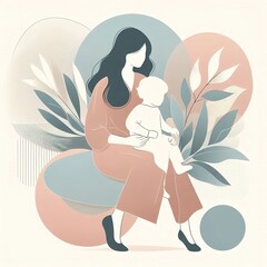 A minimalist and stylish digital illustration of a mother and child