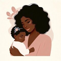 A minimalist and stylish digital illustration of a mother and child