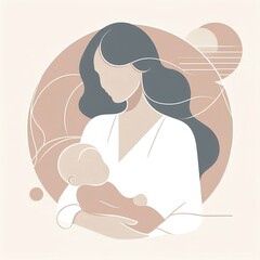 A minimalist and stylish digital illustration of a mother and child
