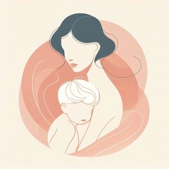 A minimalist and stylish digital illustration of a mother and child