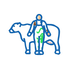 cow with farmer icon doodle illustration