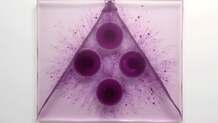 Wine-stained vellum triangle evoking the Trinity through organic absorption on ethically prepared parchment. Slow sacred alchemy.